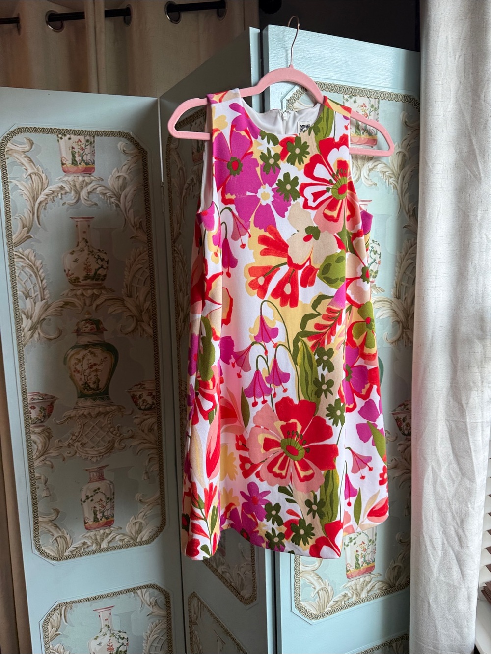 Anne Klein Pink, Red & Green Floral Shift Mini Dress